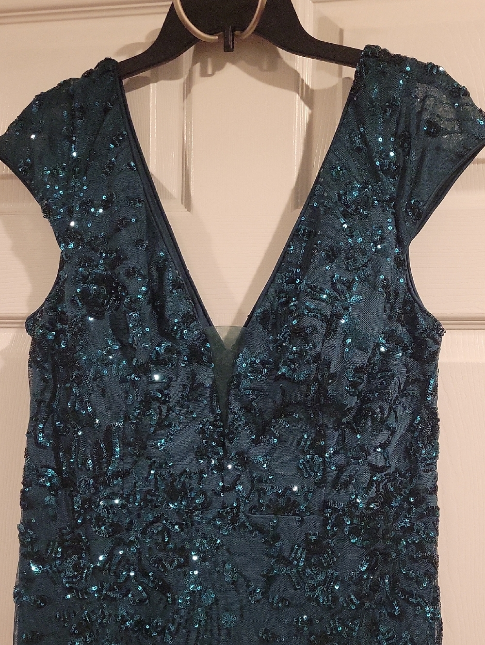 Dark Green Sequin Deep V Evening Dress